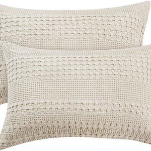 COTTON Waffle Pillowcase Sham Queen Khaki, Tan.